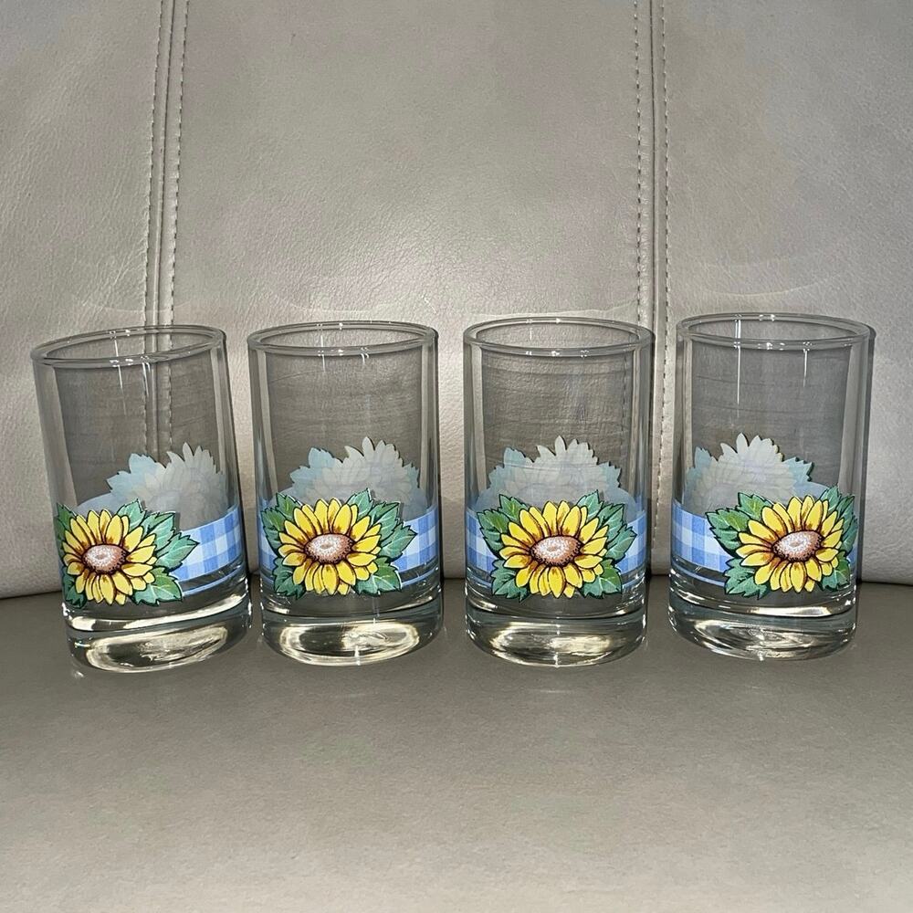 Set of 4 Corelle Sunsations Sunflower 7 oz. Juice Glasses - Crisa Marked VGU